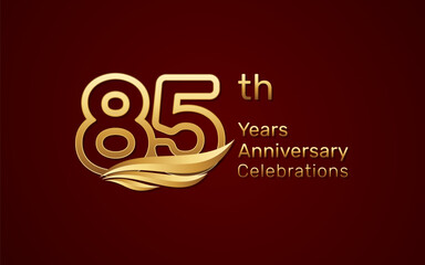 85th anniversary logo design with double line number style and golden wings, vector template