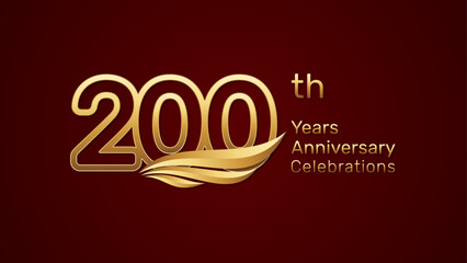 200th anniversary logo design with double line number style and golden wings, vector template