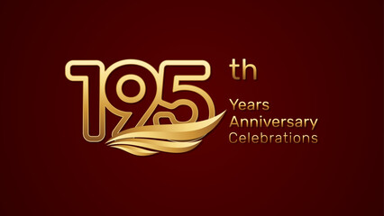 195th anniversary logo design with double line number style and golden wings, vector template