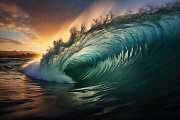 Awe-inspiring power of massive tsunami waves crashing in the ocean