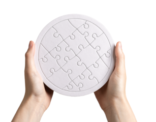 Circle puzzle in hand. Psychology harmony concept. Connected matched jigsaw