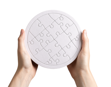 Circle puzzle in hand. Psychology harmony concept. Connected matched jigsaw