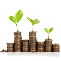 Plant growth on stacks of coins 