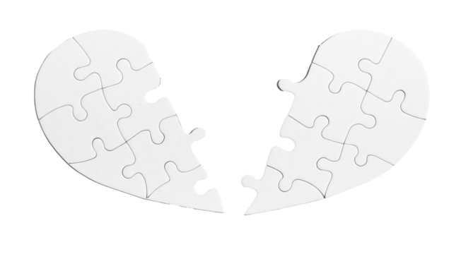 Two parts of broken split heart isolated