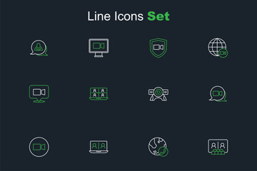 Set line Video chat conference, Web camera, and icon. Vector