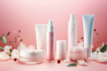 Obraz na płótnie Canvas Blank cosmetic skincare makeup containers.