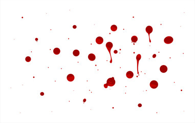 Vector blood splatter isolated on white background. Red blood drops texture. ink or paint splatter. Vector illustration of colorful blood splatters. Halloween concept.