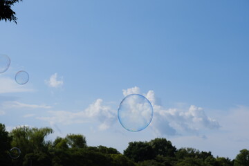 シャボン玉と雲　Soap bubbles and clouds
