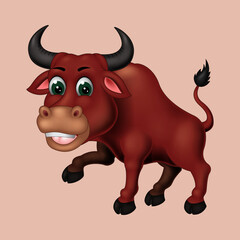 cute bull cartoon  vector isolated