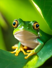 green tree frog on leaf
