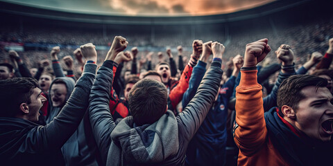 Fototapeta na wymiar soccer fans cheering at the stadium.