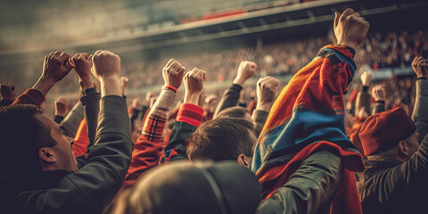 Fototapeta na wymiar soccer fans cheering at the stadium.