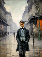 Obraz premium Parisian Elegance: Generative AI Recreates 19th Century Gentleman in Art