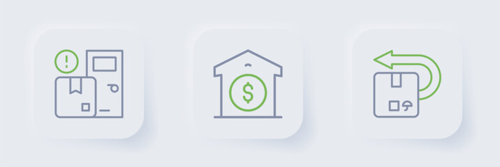 Set line Return cardboard box, Warehouse price and Home delivery services icon. Vector