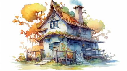 a small cartoon lifeless cottage and gigatree in the.Generative AI