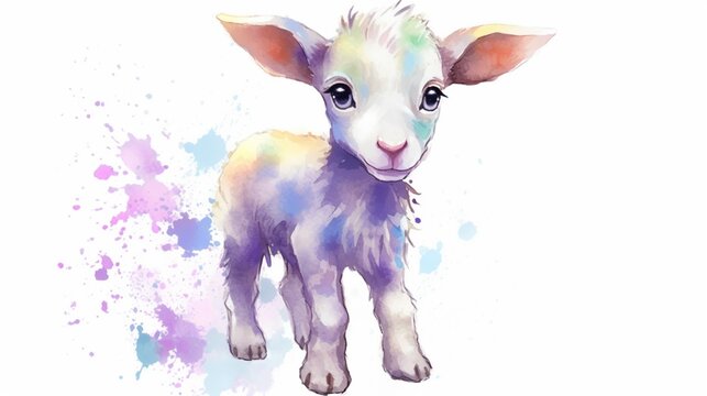 a small cute cartoon stained baby goat with cute white.Generative AI
