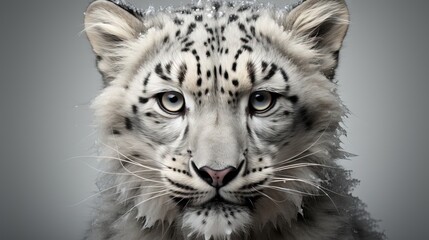  a white snow leopard with black spots on its face and eyes.  generative ai