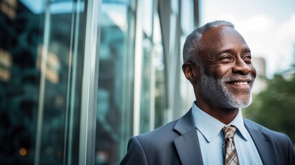 Portrait of black man with smile in blue suit