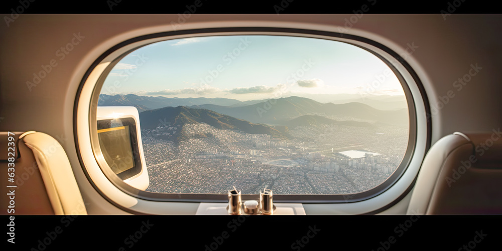 Sticker airplane seat with a great view from the window - generative ai