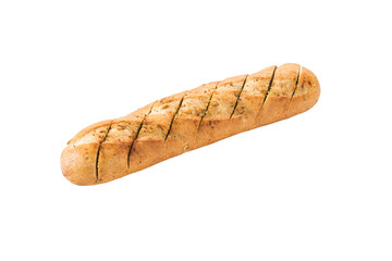 garlic baguette roll on a white background