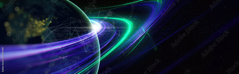 Poster Communication technology for internet business. Global world network and telecommunication on earth cryptocurrency and blockchain and IoT. Elements of this image furnished by NASA
