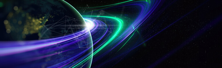 Obraz premium Communication technology for internet business. Global world network and telecommunication on earth cryptocurrency and blockchain and IoT. Elements of this image furnished by NASA