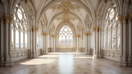 Foto op Canvas  a large room with a large arched window and a marble floor.  generative ai © Jevjenijs