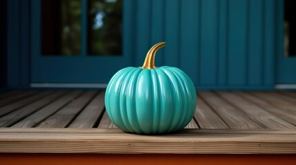 Teal pumpkins on the porch. Food allergy awareness. Halloween symbol. 