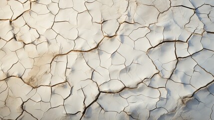  a cracked surface with white and brown paint and a few patches of dirt.  generative ai