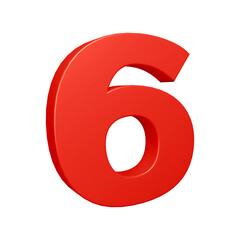 3d number 6 design in red color for math, business and education concept