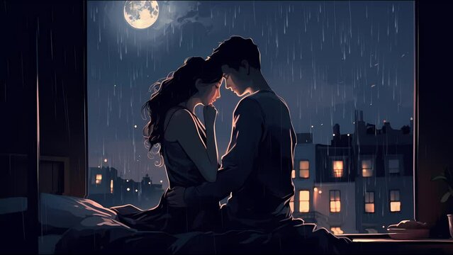 lofi couple night love rain moon passion