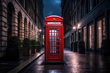 An iconic red telephone booth in London - Travel and British culture  - AI Generated