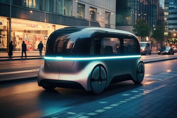 Obraz na płótnie Canvas Autonomous vehicles: Self-driving car on a city street Natural ambiance - AI Generated
