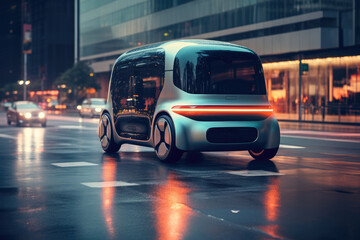 Fototapeta na wymiar Autonomous vehicles: Self-driving car on a city street Natural ambiance - AI Generated