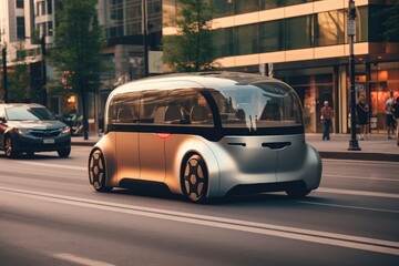 Autonomous vehicles: Self-driving car on a city street Natural ambiance - AI Generated