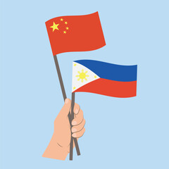 Flags of China and the Philippines, Hand Holding flags