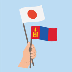 Flags of Japan and Mongolia, Hand Holding flags