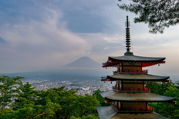 Mt Fuji landscape and pagoda in Shureito Japan