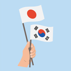 Flags of Japan and South Korea, Hand Holding flags