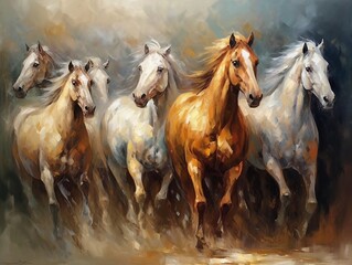 Obraz na płótnie Canvas Horses illustration paintings of unique wall art generative ai