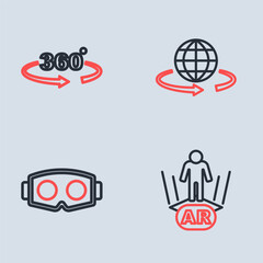 Set line 3d modeling, Virtual reality glasses, Augmented AR and 360 degree view icon. Vector