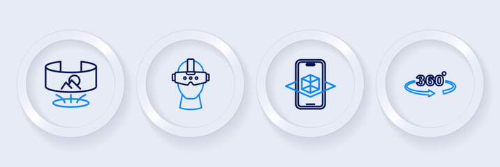 Set line 360 degree view, 3d modeling, Virtual reality glasses and icon. Vector