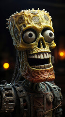 Obraz premium A peculiar sculpture of a man with an unconventional facial expression