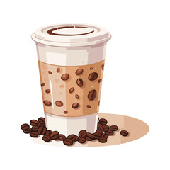 A coffee cup with coffee beans next to it. Vector illustration