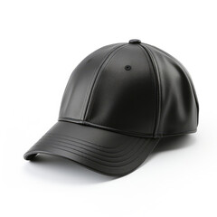 A black leather baseball cap on a white background