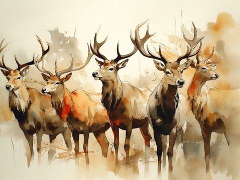 Deers illustration paintings of unique wall art generative ai