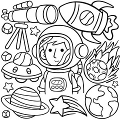 Obraz premium Astronaut Kawaii Doodle Line Art