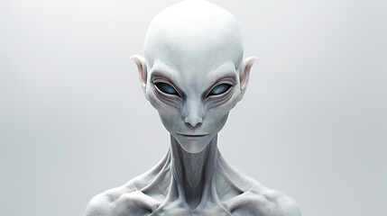 Realistic albino skinned grey extra terrestrial humanoid created with Generative AI