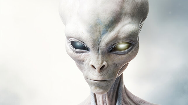 Realistic albino skinned grey extra terrestrial humanoid created with Generative AI