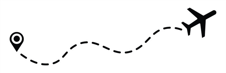 Airplane dotted route line the way airplane. Flying with a dashed line from the starting point and along the path. Sign and symbol. Vector illustration.